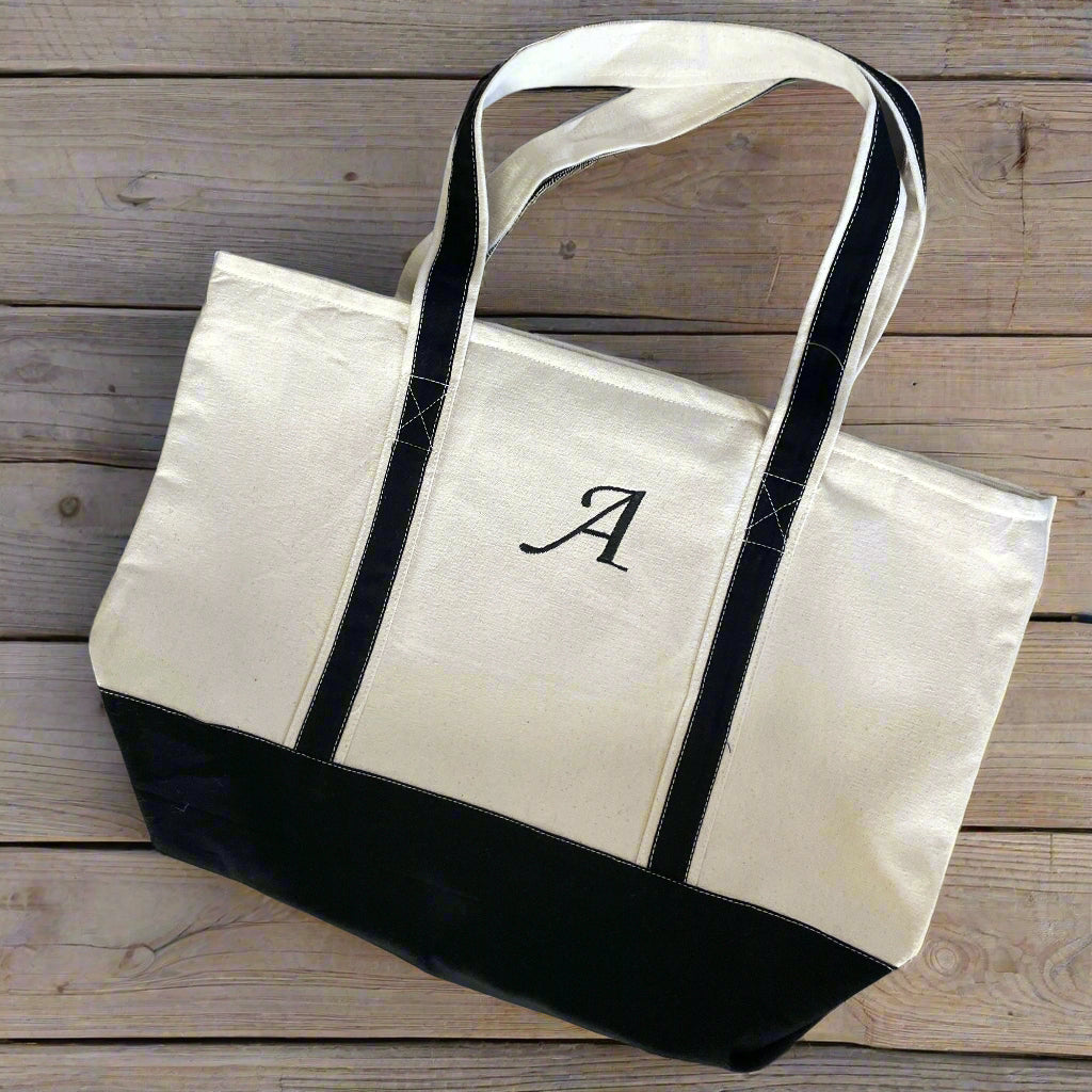 Medium Embroidered Tote Bag - Black